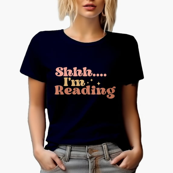Shhh... I'm Reading, Book Lover Quote Merch Gift, Navy Blue T-Shirt, XL