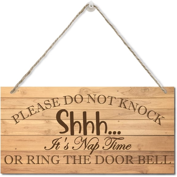 Shhh It's Nap Time Please Do Not Knock or Ring The Door Bell Wall Decor Sign Wood Plaque Sign, Hanging Door Signs, Baby Sign for the Nursery, Baby Sleeping Front Door Wall Art Sign 10x5 Inch
