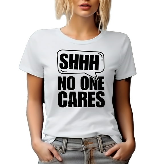 Shhh, No One Cares, Sarcastic Quote, White T-Shirt, XL