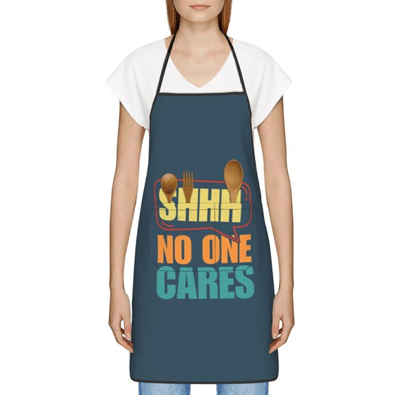 Shhh No One Cares Apron, Inspirational Gifts for Men Women, Funny Apron, Chef Bib with Pockets, Waterproof Work Apron for BBQ Kitchen Crafting Gardening