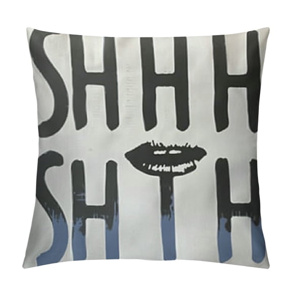 Shhh Simple Quiet Typography Text Word Design by Daphne Polselli Throw Pillow Beige