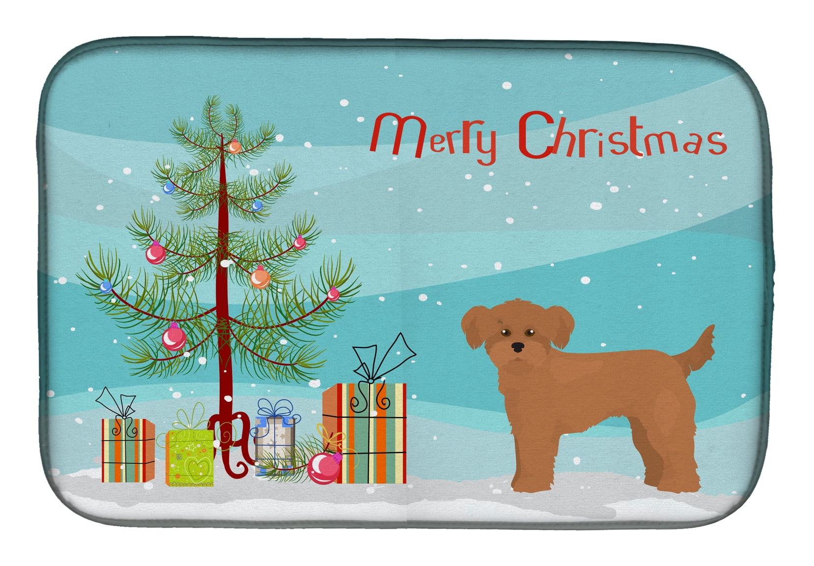 Christmas Shi Chi Dog and Tree Dish Drying Mat