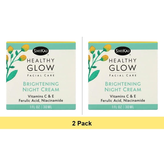 ShiKai Healthy Glow Brightening Night Cream 2-Pack (1 oz Each) | Face Moisturizer with Vitamin C, E & Niacinamide