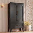 thumbnail image 1 of ShiKeyi 60" Tall Metal Wardrobe Cabinet with 1 Drawer and Hanging Rod, 2 Doors Wardrobe Closet with Shelf for Bedroom, Black, 1 of 10