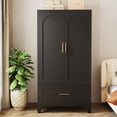 thumbnail image 1 of ShiKeyi 60" Tall Metal Wardrobe Cabinet with 1 Drawer and Hanging Rod, 2 Doors Wardrobe Closet with Shelf for Bedroom, Black, 1 of 7