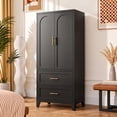 thumbnail image 1 of ShiKeyi 70" Tall Metal Wardrobe Cabinet with 1 Drawer and Hanging Rod, 2 Doors Wardrobe Closet with Shelf for Bedroom, Black, 1 of 10