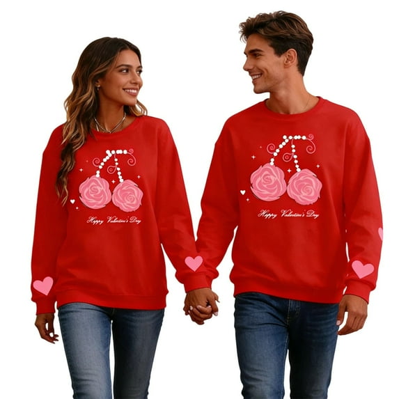 ShiShine 1PC Valentine Shirts for Women Men Cute Rose Printed Casual Sweatshirt for Couples Crew Neck Long Sleeve Clothes