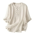thumbnail image 1 of ShiShine 3/4 Length Sleeve for Women Tops Crewneck Pleated Embroidered Shirts Dressy Casual Loose Blouses, 1 of 9