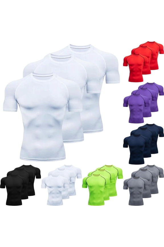 3 Pack Men's Short Sleeve Quick Dry Workout T-Shirt Moisture Wicking Athletic Base Layer for Gym, Running, Fitness