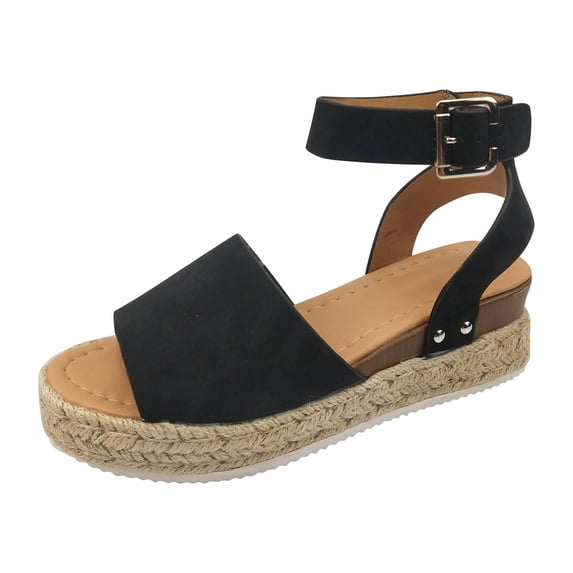 ShiShine Ankle Strap Buckles Flat Sandals for Women Summer Open Toe Espadrilles Flatform Wedge Casual Sandals