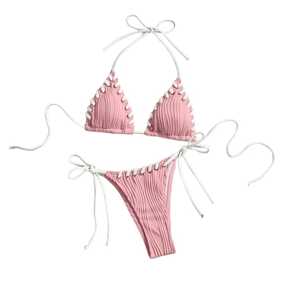 ShiShine Bikini Sets for Women Cheeky Push up Triangle Top String Thong 2 Piece Bathing Suits Halter Ladies Swimsuit