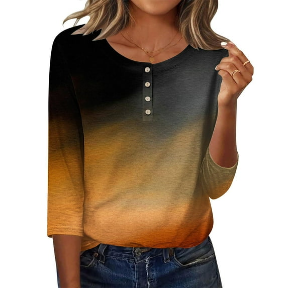 ShiShine Blouses for Women Dressy Casual 3/4 Length Sleeve Gradient ColorTops Fall Fashion 2025 Button Tunics Loose Work Shirts
