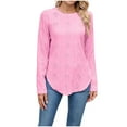 thumbnail image 1 of ShiShine Blouses for Women Dressy Casual Crew Neck Tops Long Sleeve Shirts Tunics with Curved Hem, 1 of 7