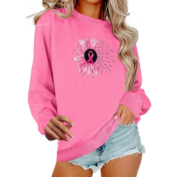 ShiShine Breast Cancer Shirts for Women Long Sleeve Tops Tees Butterfly Ribbon Tshirt Funny Clothing Items 2025