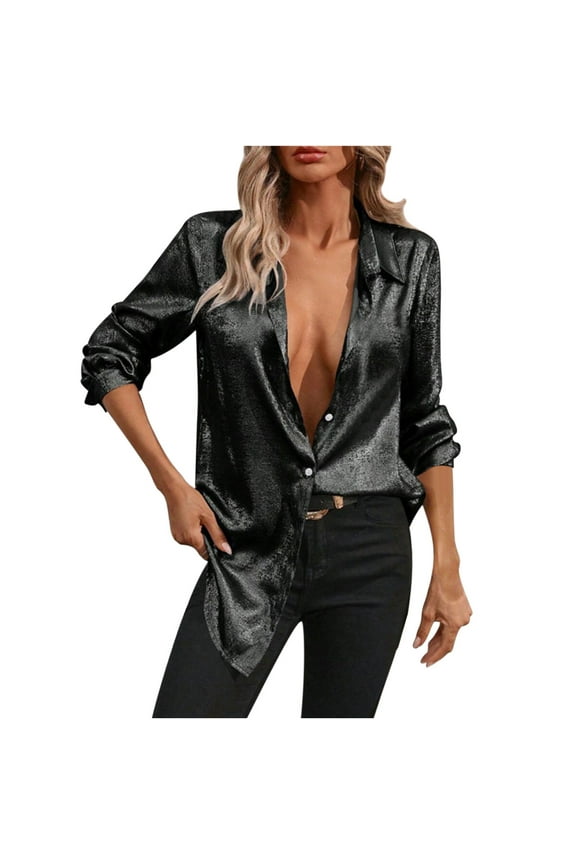 Button Down Shirts for Women Long Sleeve Sexy Collared Shirt Fashion Party Blouses Tops Trendy Work Office Tunics Top