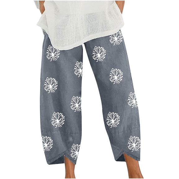 ShiShine Capri Pants for Women 2025 Casual Printed Cropped Pants Elastic Waist Lounge Baggy Trousers