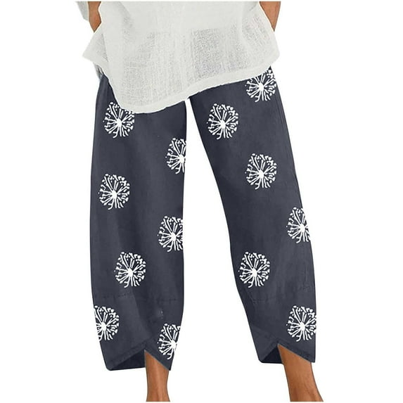 ShiShine Capri Pants for Women 2025 Casual Printed Cropped Pants Elastic Waist Lounge Baggy Trousers