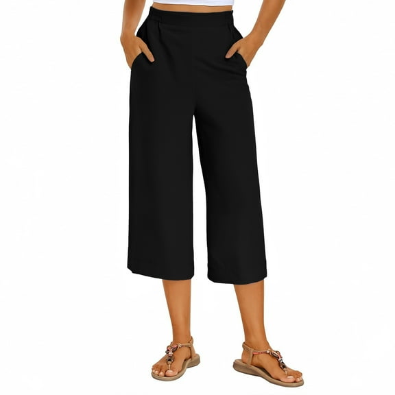ShiShine Capri Pants for Women Loose Wide Leg High Waist Straight Casual Lightweight Stretchy Capris Trousers