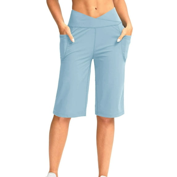 ShiShine Casual Pants for Women Wide Leg Capri with Pockets Yoga Capris Loose Pants