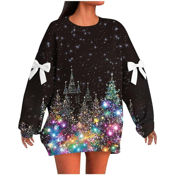 ShiShine Christmas Shirts for Women Christmas Tree Printed Tshirts Long Sleeve Round Neck Tops