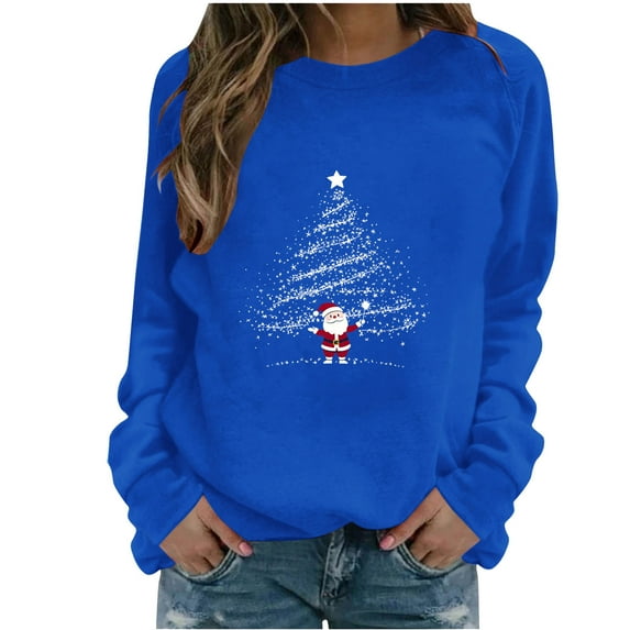 ShiShine Christmas Sweatshirt for Women Crewneck Long Sleeve Pullover Shirt Loose Casual Xmas Printed Fall Winter Tops
