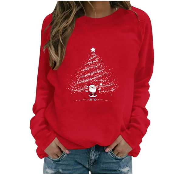 ShiShine Christmas Sweatshirt for Women Crewneck Long Sleeve Pullover Shirt Loose Casual Xmas Printed Fall Winter Tops