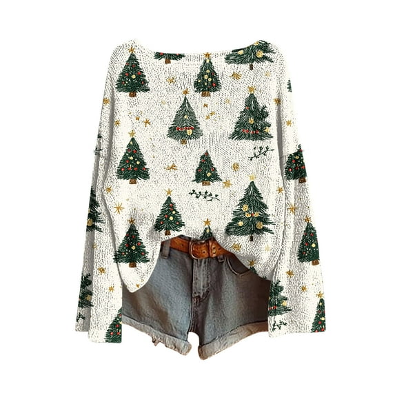 ShiShine Christmas Sweaters for Women 2025 Crew Neck Winter Holiday Cute Printed Pullovers
