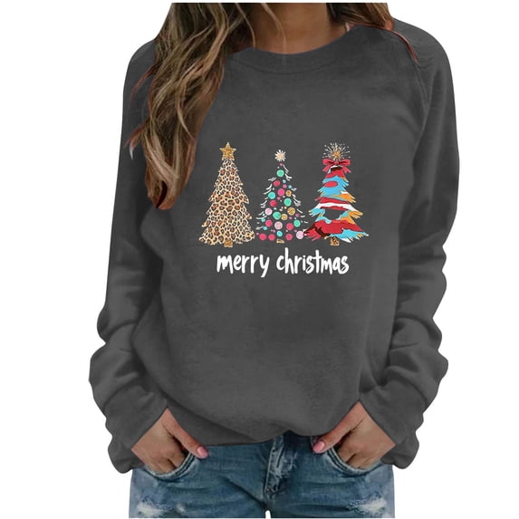 ShiShine Christmas Sweatshirt for Women Drop Shoulder Long Sleeve Christmas Tree Pullover Lightweight Shirt