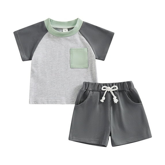 ShiShine Clearance Toddler Baby Boys Girls Summer Clothes Set Cotton Color Block Short Sleeve T-shirt Tops & Shorts Set 2Pcs Summer Outfits