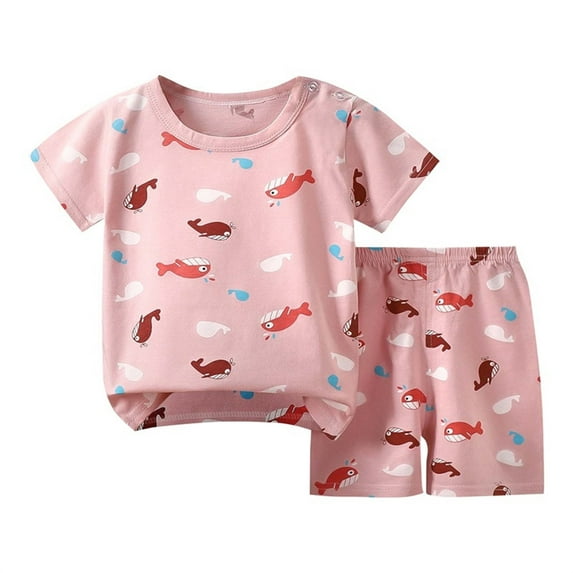 ShiShine Clearance Toddler Baby Boys Girls Summer Clothes Set Cotton Cute Print Short Sleeve T-shirt Tops & Shorts Set 2Pcs Summer Outfits