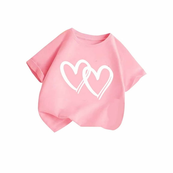ShiShine Toddler Boy Girls Short Sleeve T Shirts Heart Print Crewneck Cotton Tee Tops Summer Casual Loose Blouses Summer Clothes Size 2-12T