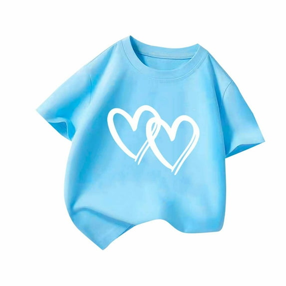 ShiShine Toddler Boy Girls Short Sleeve T Shirts Heart Print Crewneck Cotton Tee Tops Summer Casual Loose Blouses Summer Clothes Size 2-12T