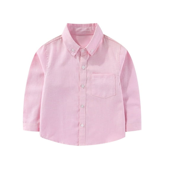 ShiShine Toddler Boys Button Down Dress Shirts Solid Color Long Sleeve Turndown Collar Shirt Blouses Size 2-15T
