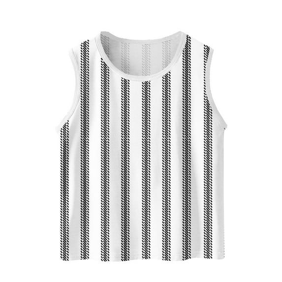 ShiShine Toddler Boys Girls Sleeveless Tank Tops Soft Crewneck Undershirts Summer Striped Print Sleeveless Vests Size 3-15T