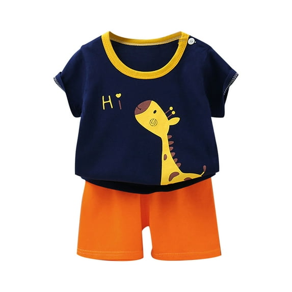 ShiShine Toddler Baby Boys Girls Summer Clothes Set Cotton Casual Print Short Sleeve T-shirt Tops & Shorts Set 2Pcs Summer Outfits