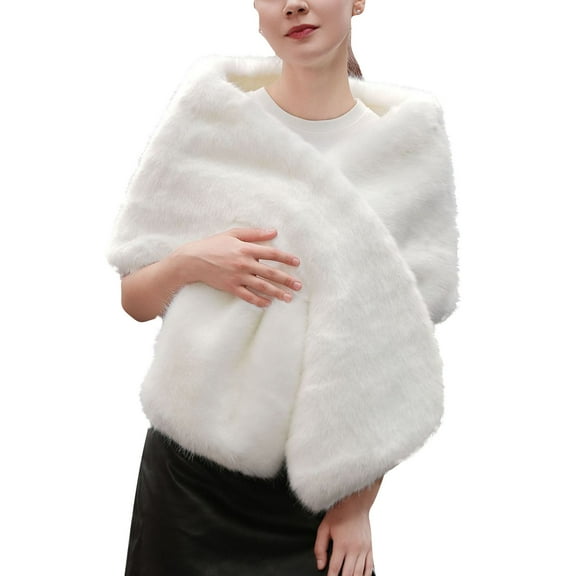 ShiShine Elegant Faux Fur Shawls for Women Fur Stole Scarf Cape Wrap Collar Shawl Shrug for Bride Wedding Evening Dress