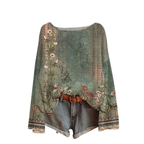 ShiShine Fall Sweaters for Women Lightweight Boho Knit Tops Vintage Long Sleeve Shirts Casual Loose Cute Pullover Sweater