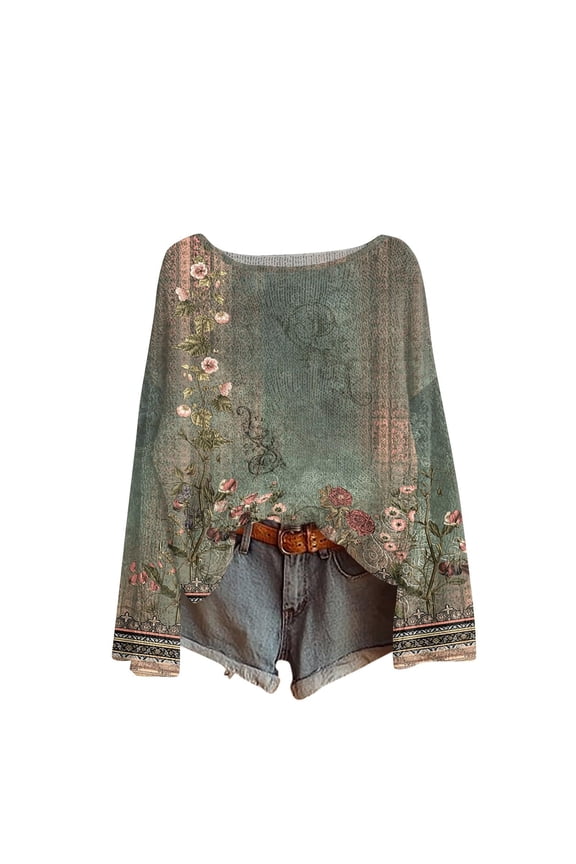 Fall Sweaters for Women Lightweight Boho Knit Tops Vintage Long Sleeve Shirts Casual Loose Cute Pullover Sweater