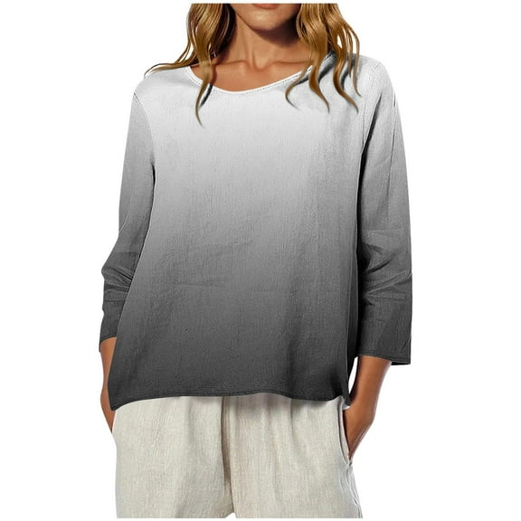 ShiShine Fall Tops for Women 2025 3/4 Sleeve Crewneck Shirts Dressy Casual Printed Loose Blouses Fall Tunics