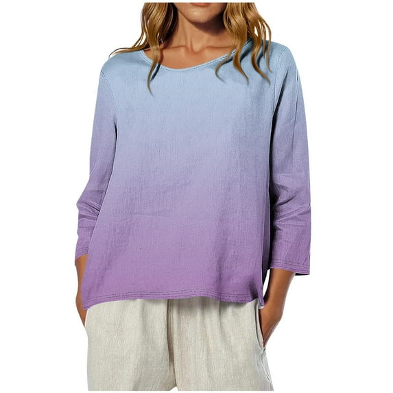 ShiShine Fall Tops for Women 2025 3/4 Sleeve Crewneck Shirts Dressy Casual Printed Loose Blouses Fall Tunics