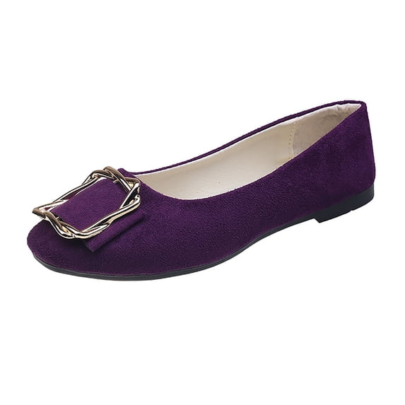 ShiShine Flat Shoes for Women Slip On Metal Decor Square Toe Walking Loafers Suede Lightweight Comfy Casual Flats