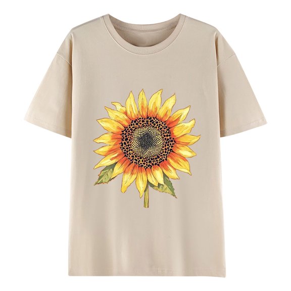 ShiShine Floral Printed T Shirt for Women Summer Tops Round Neck Short Sleeve Walking Going Out Casual Loose Fit Tunic