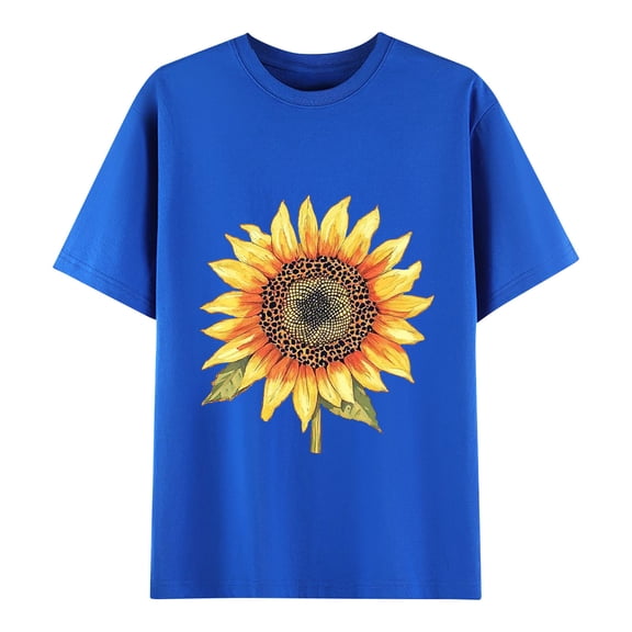 ShiShine Floral Printed T Shirt for Women Summer Tops Round Neck Short Sleeve Walking Going Out Casual Loose Fit Tunic