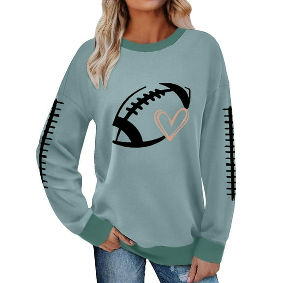 ShiShine Football Funny Sweatshirts for Women Graphic Print Sunday Casual Long Sleeve Crewneck Holiday Fall Outfits Pullover