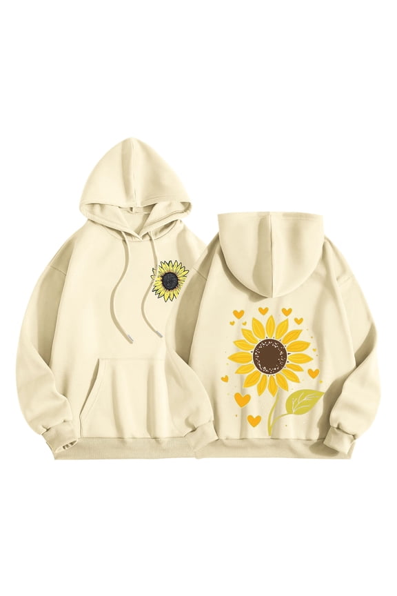Graphic Hoodies For Women Casual Long Sleeve Cute Flower Print Hooded Sweatshirts With Pockets