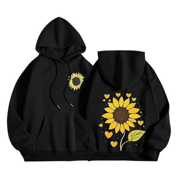 ShiShine Graphic Hoodies For Women Casual Long Sleeve Cute Flower Print Hooded Sweatshirts With Pockets
