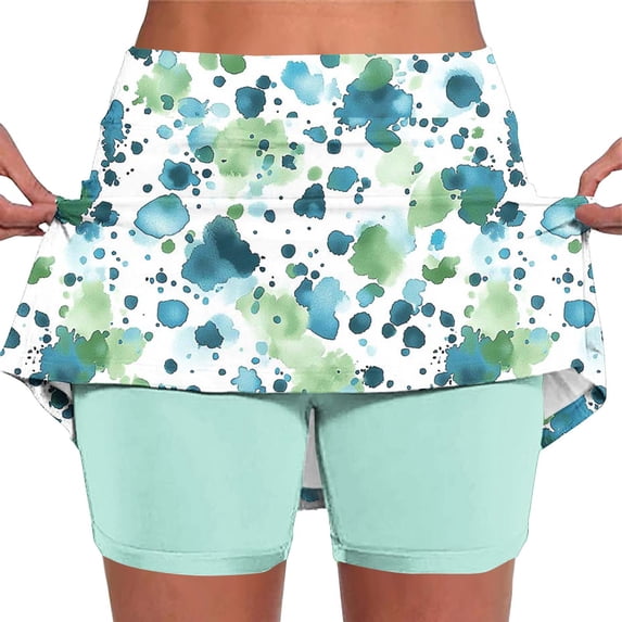 ShiShine Graphic Printed Skorts for Women Plus Size Dressy Casual Athletic Tennis Short Skirts Summer Skort