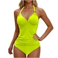 thumbnail image 1 of ShiShine Halter Tankini Swimsuit for Women Tummy Control Two Piece Bathing Suit V Neck Swimwear with Shorts, 1 of 5