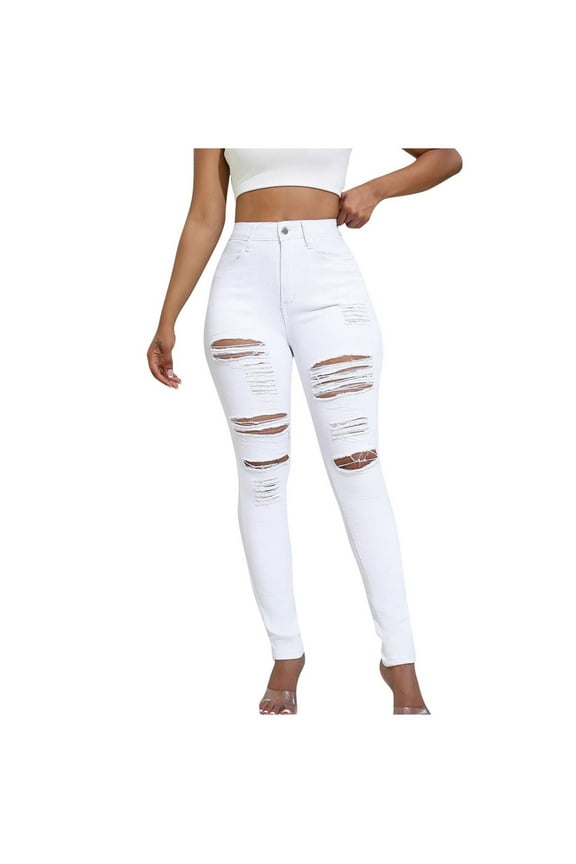 High Waisted Ripped Skinny Jeans for Women Slim Fit Stretchy Distressed Jeans Destroyed Denim Pants
