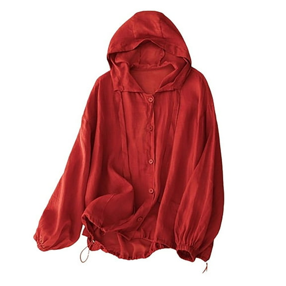 ShiShine Hoodie Tops for Women 2025 Hooded Long Sleeve Shirts Dressy Casual Button Down Blouses Tees
